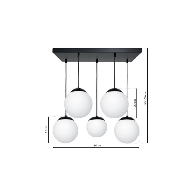 Suspension LIMA base métal noir 4 boules verre blanc alignées E14 Design chic 