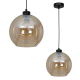 Suspension SOFIA boule verre ambré E27 base ronde métal noir Design chic 