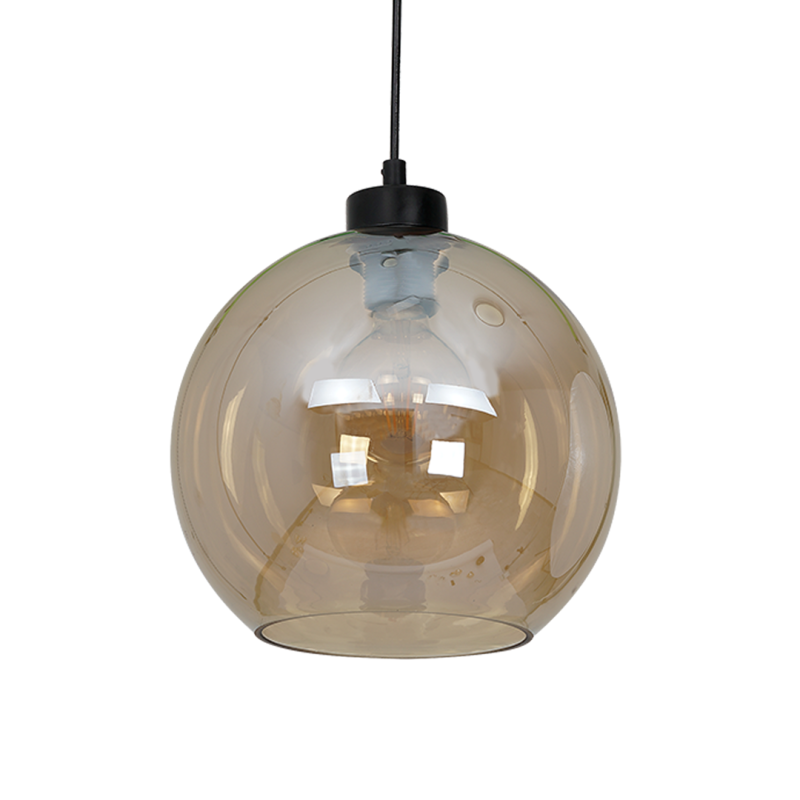 Suspension SOFIA boule verre ambré E27 base ronde métal noir Design chic 