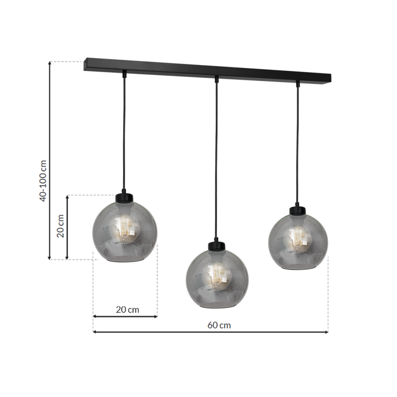 Suspension SOFIA 3 boules verre fumé E27 alignés Design chic 