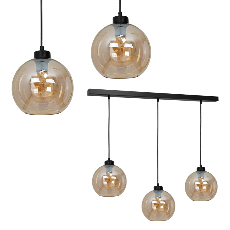 Suspension SOFIA 3 boules verre ambré E27 alignés Design chic 