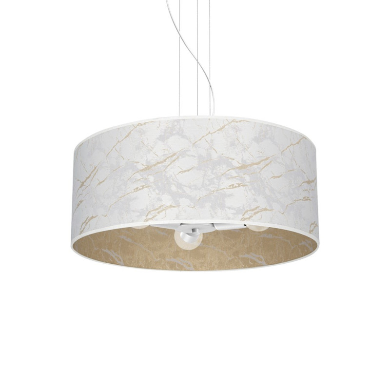 Suspension SENSO abat-jour rond 50cm tissu marbré blanc doré E27 Design chic 