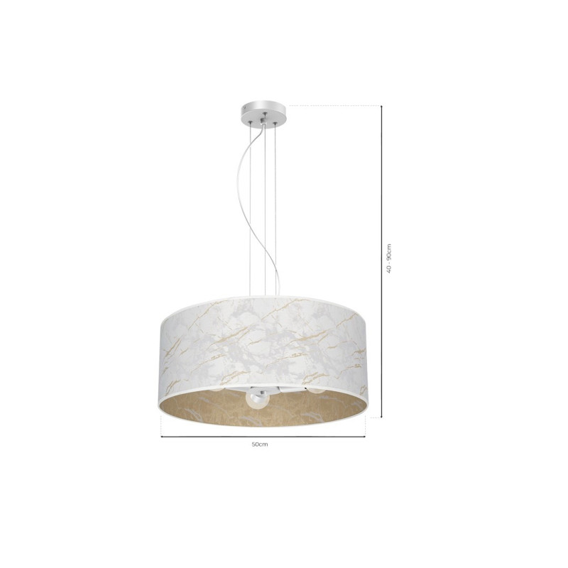 Suspension SENSO abat-jour rond 50cm tissu marbré blanc doré E27 Design chic 