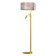 Lampadaire ZIGGY abat-jour tissu mosaique rose doré E27 + liseuse mini GU10 Design chic 