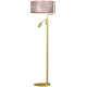 Lampadaire ZIGGY abat-jour tissu mosaique rose doré E27 + liseuse mini GU10 Design chic 