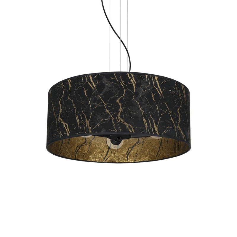 Suspension SENSO abat-jour rond 50cm tissu marbré noir doré E27 Design chic 