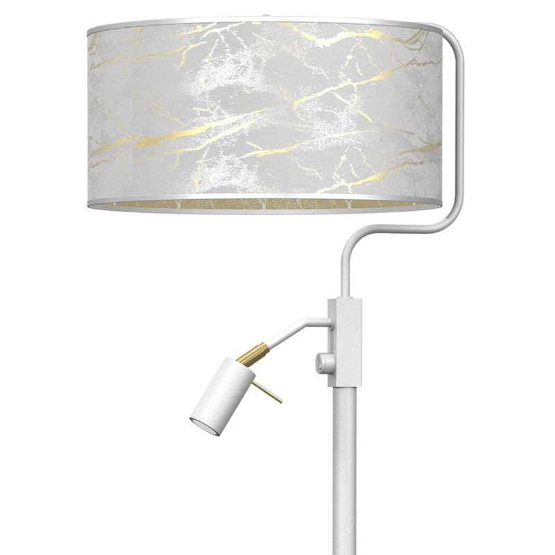 Lampadaire SENSO abat-jour tissu marbré noir doré E27 + liseuse mini GU10 Design chic 