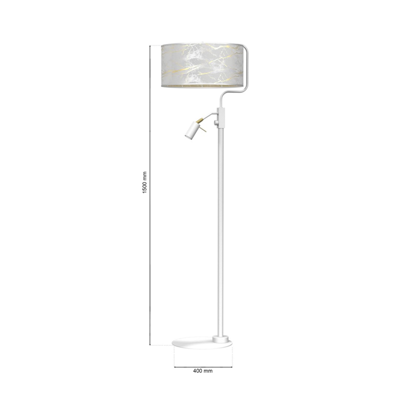 Lampadaire SENSO abat-jour tissu marbré noir doré E27 + liseuse mini GU10 Design chic 