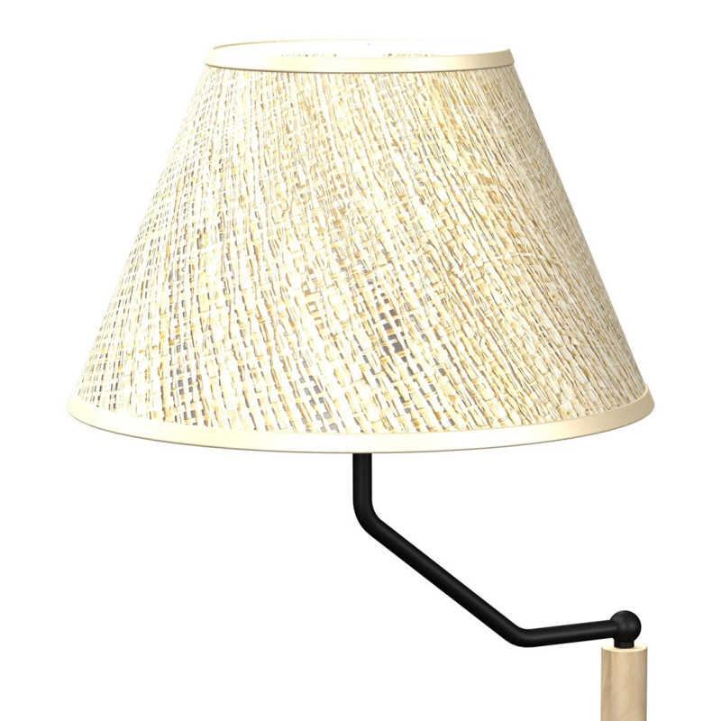 Lampe à poser ETNA abat-jour lin beige gris E27 pied métal noir et bois Nature 