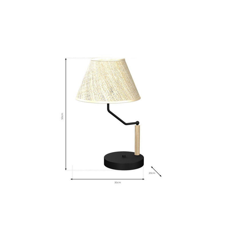 Lampe à poser ETNA abat-jour lin beige gris E27 pied métal noir et bois Nature 