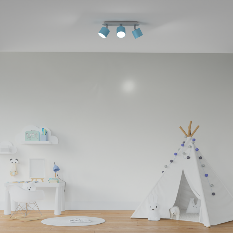 Plafonnier DIXIE base métal blanc 3 spots bleu orientables GX53 Enfant 