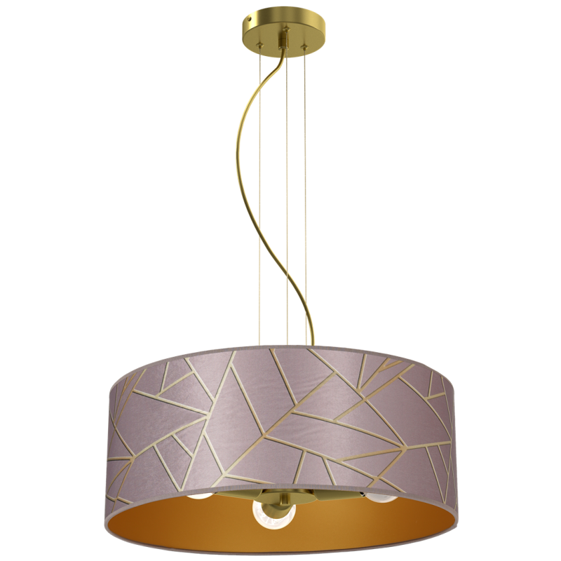 Suspension ZIGGY abat-jour rond 50cm tissu mosaique rose doré E27 Design chic 