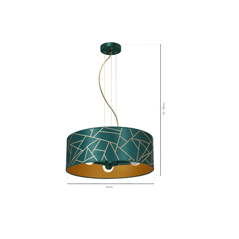 Suspension ZIGGY abat-jour rond 50cm tissu mosaique vert doré E27 Design chic 