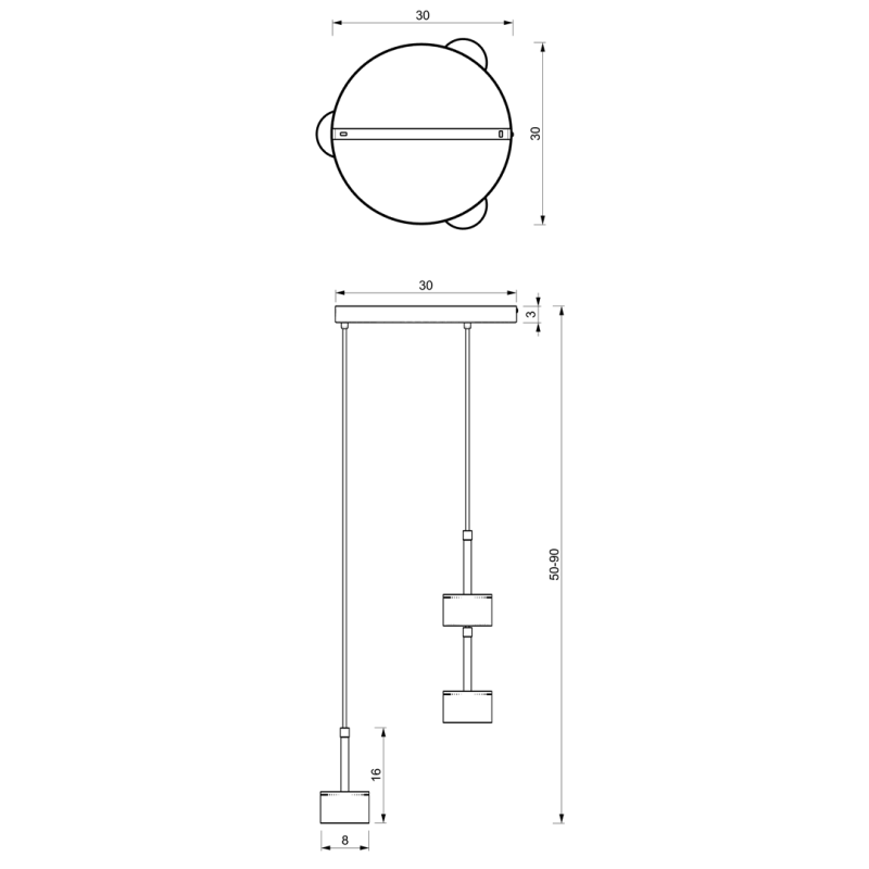 Suspension ARENA 3 abat-jour cylindriques alignés métal bleu et doré GX53 Design chic 