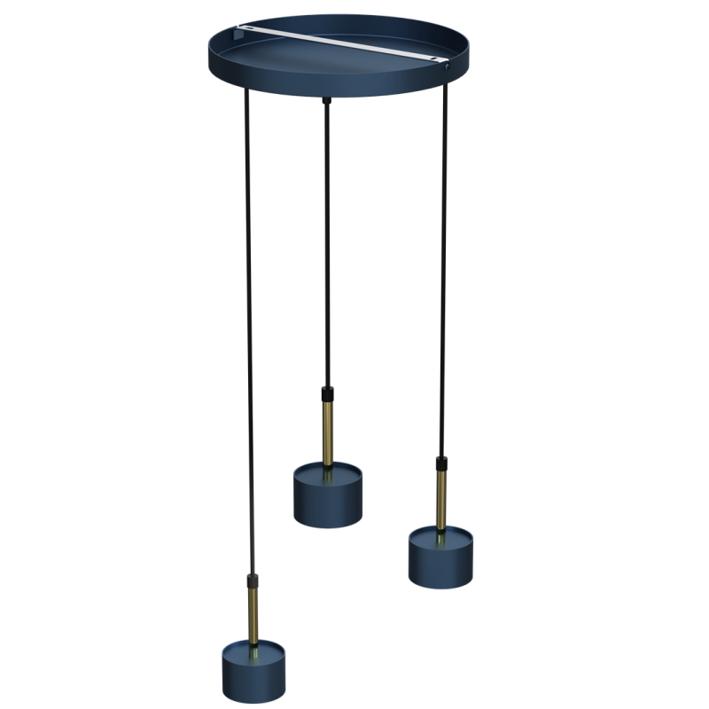 Suspension ARENA 3 abat-jour cylindriques alignés métal bleu et doré GX53 Design chic 