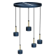 Suspension ARENA 5 abat-jour cylindriques métal bleu et doré base ronde GX53 Design chic 