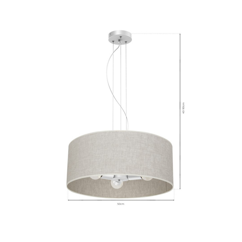 Plafonnier LINO rond 50cm abat-jour en lin beige gris E27 Nature 