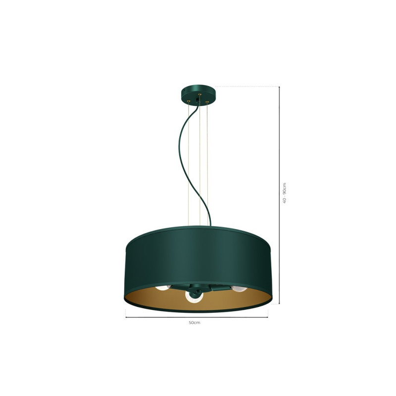 Suspension VERDE hauteur réglable abat-jour rond 50cm tissu vert E27 Design chic 