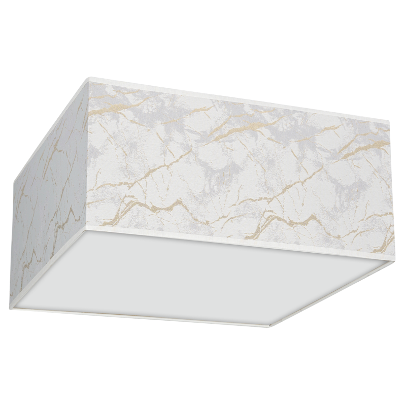 Plafonnier SENSO abat-jour carré 50cm tissu marbré blanc doré E27 Design chic 