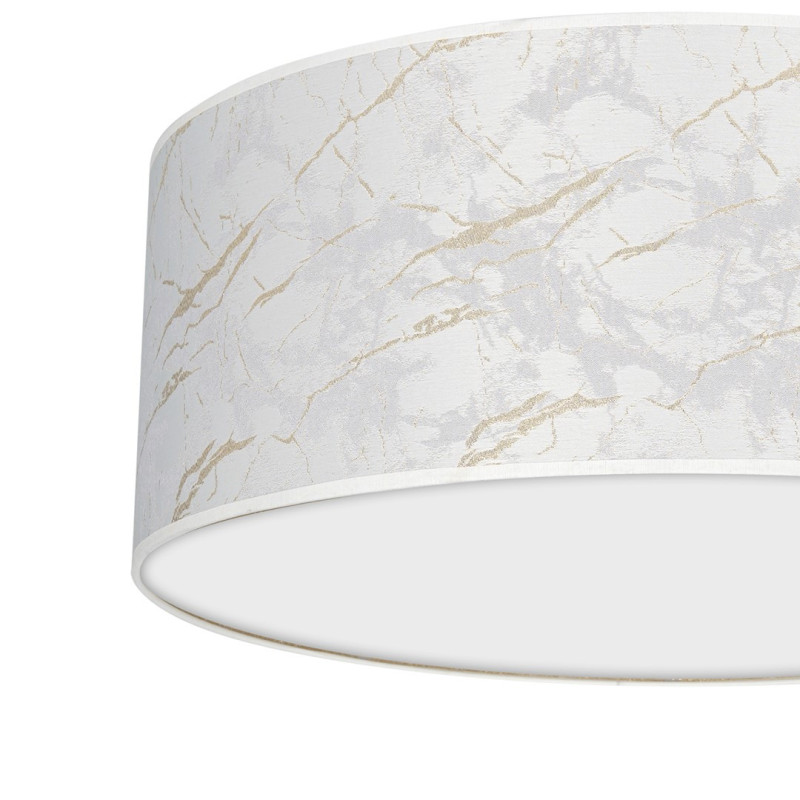 Plafonnier SENSO abat-jour rond 40cm tissu marbré blanc doré E27 Design chic 