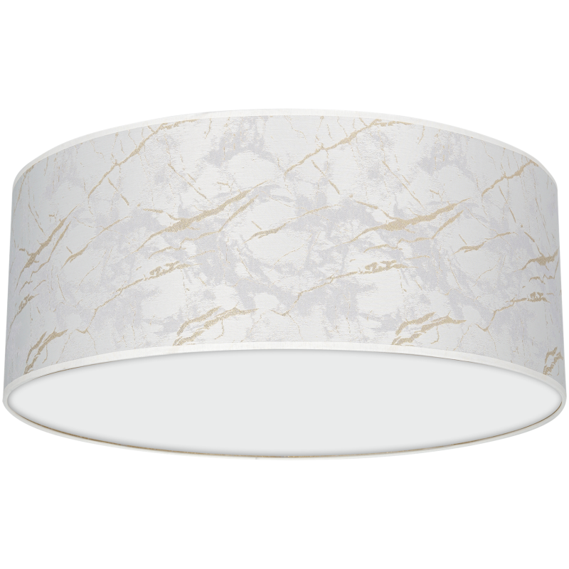 Plafonnier SENSO abat-jour rond 40cm tissu marbré blanc doré E27 Design chic 