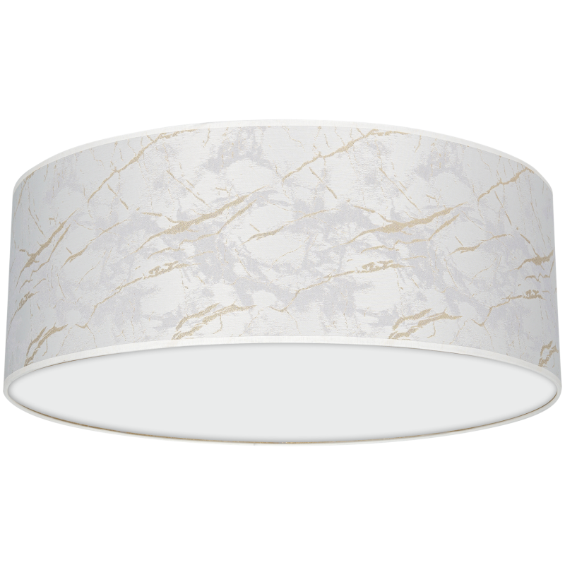 Plafonnier SENSO abat-jour rond 50cm tissu marbré blanc doré E27 Design chic 