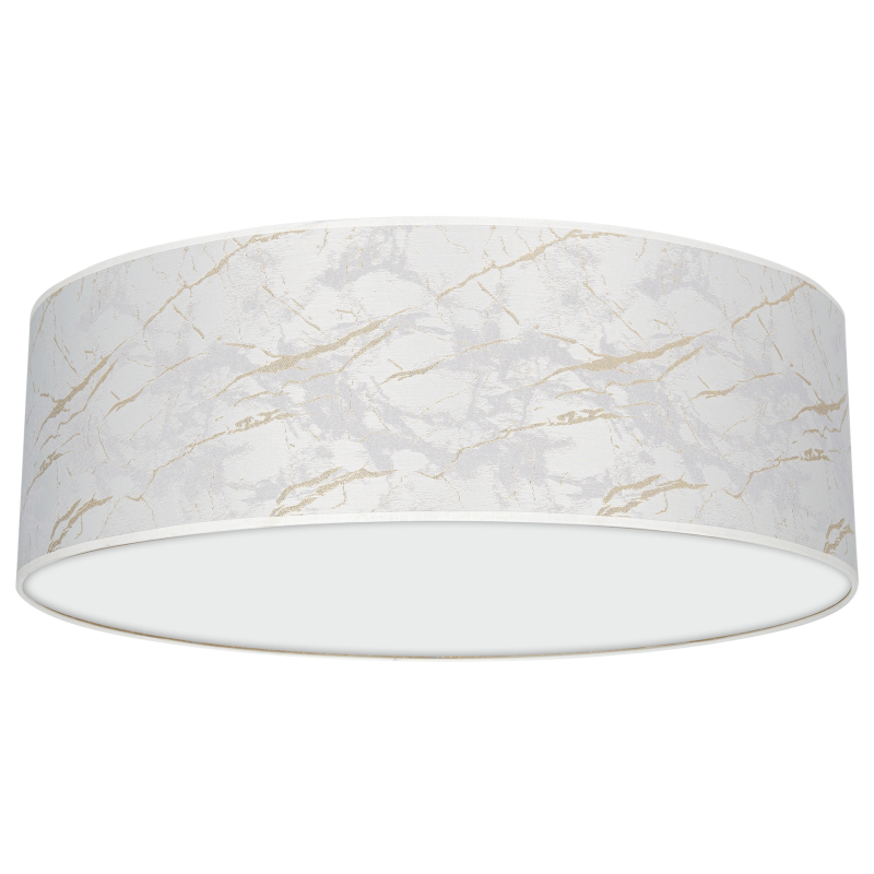 Plafonnier SENSO abat-jour rond 60cm tissu marbré blanc doré E27 Design chic 