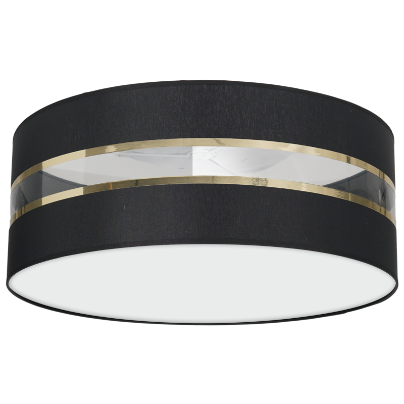 Plafonnier ULTIMO abat-jour rond 50cm tissu noir bande doré E27 Design chic 