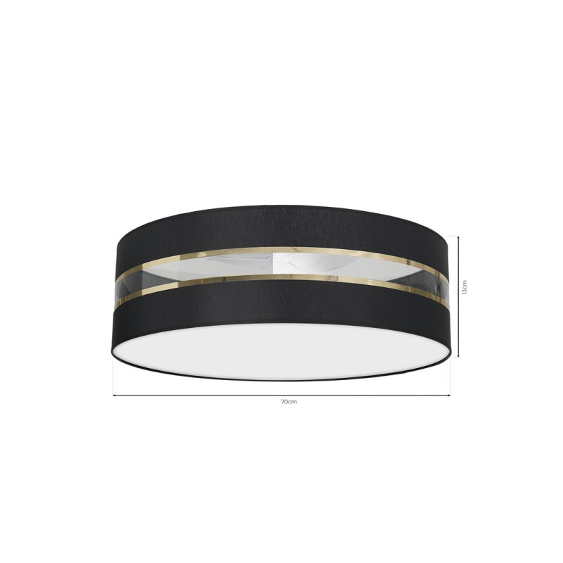 Plafonnier ULTIMO abat-jour rond 60cm tissu noir bande doré E27 Design chic 