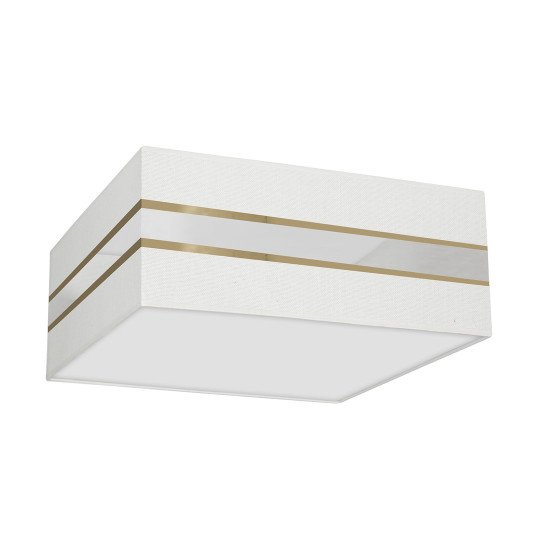 Plafonnier ULTIMO abat-jour carré 50cm tissu blanc bande doré E27 Design chic 