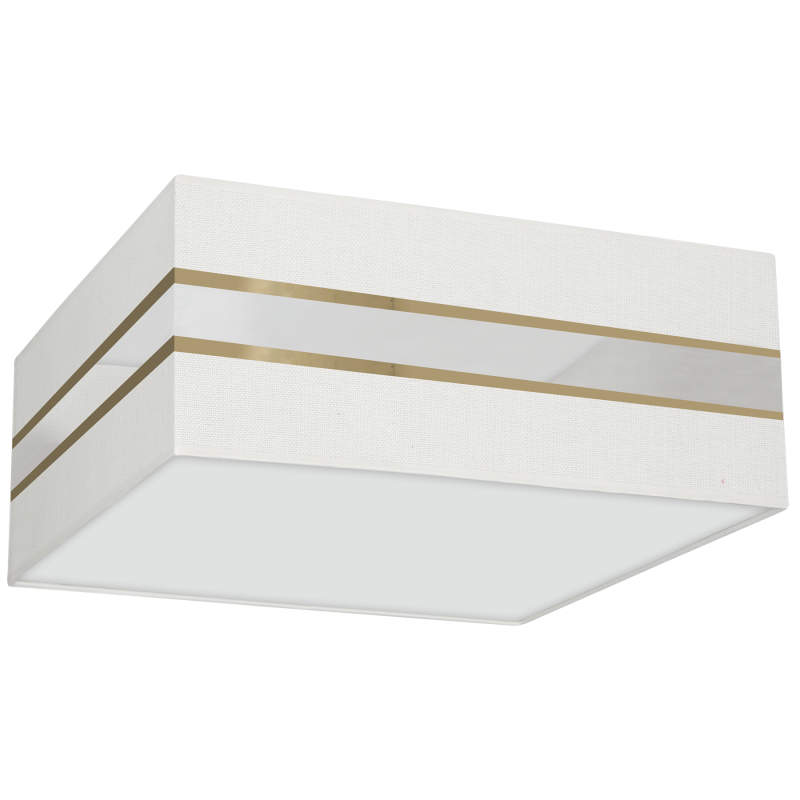 Plafonnier ULTIMO abat-jour carré 50cm tissu blanc bande doré E27 Design chic 