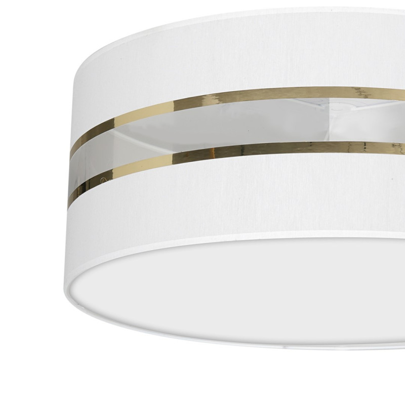 Plafonnier ULTIMO abat-jour rond 40cm tissu blanc bande doré E27 Design chic 