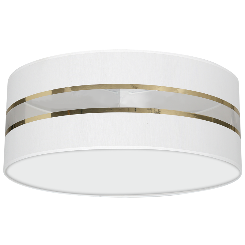 Plafonnier ULTIMO abat-jour rond 40cm tissu blanc bande doré E27 Design chic 