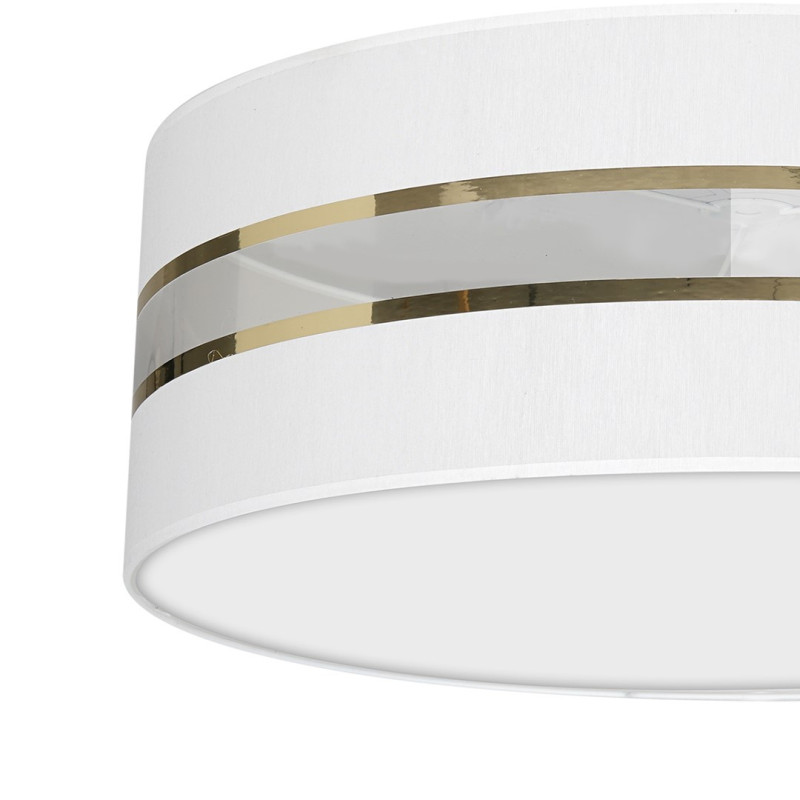 Plafonnier ULTIMO abat-jour rond 50cm tissu blanc bande doré E27 Design chic 