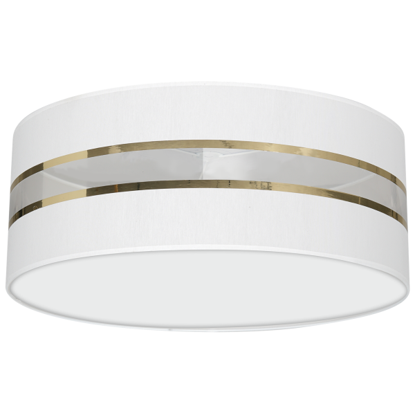 Plafonnier ULTIMO abat-jour rond 50cm tissu blanc bande doré E27 Design chic 