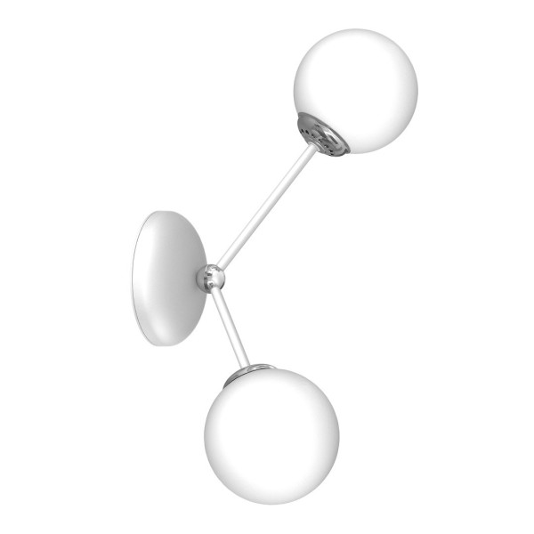 Applique murale JOY 2 branches atome métal blanc chromé boules verre blanc E14 Design chic 