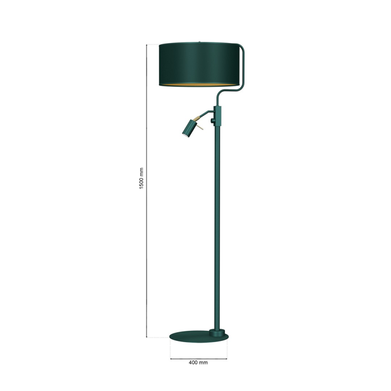 Lampadaire VERDE abat-jour tissu vert E27 + liseuse mini GU10 Design chic 