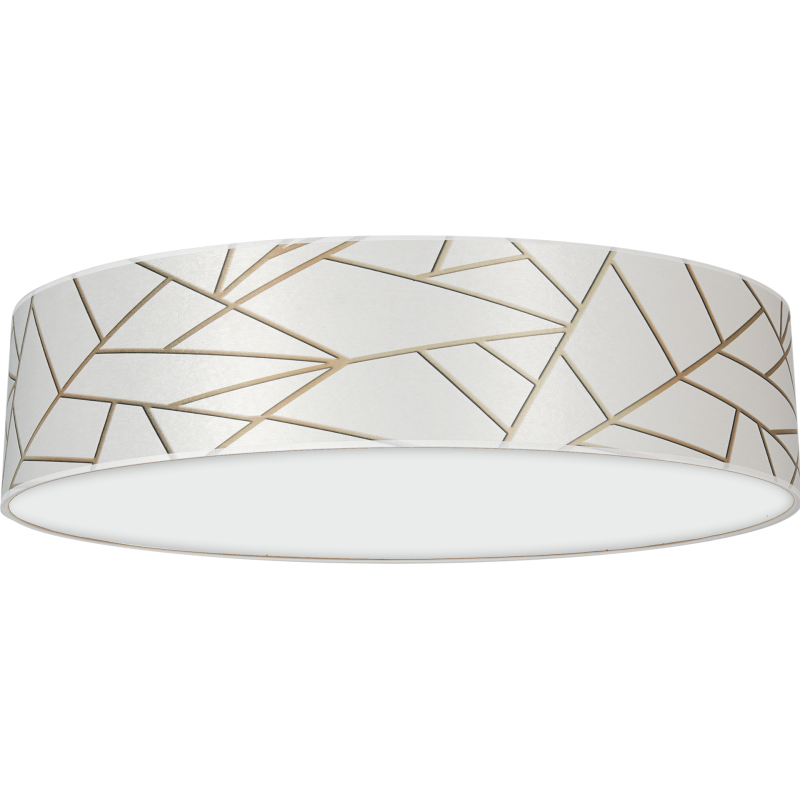 Plafonnier ZIGGY abat-jour rond 60cm tissu mosaique blanc doré E27 Design chic 