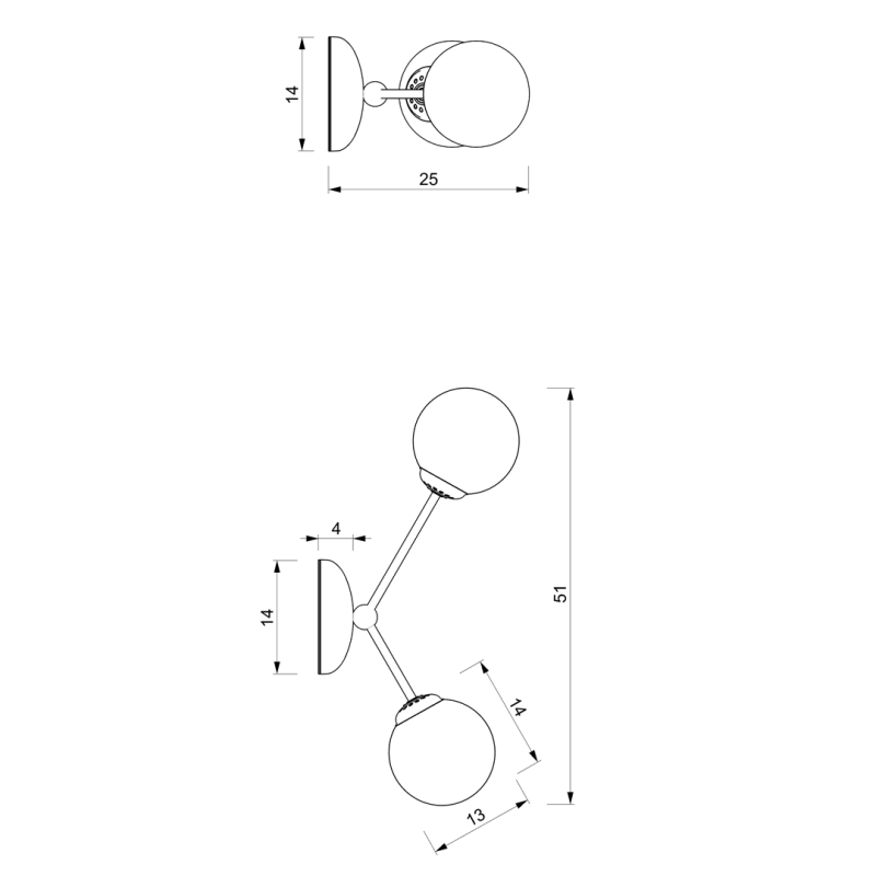 Applique murale JOY 2 branches atome métal noir chromé boules verre blanc E14 Design chic 