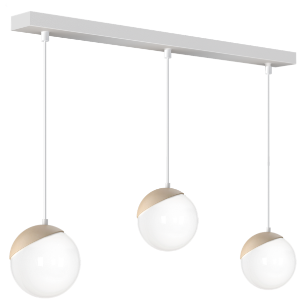 Suspension SFERA 3 boules alignées bois et verre blanc E14 base métal blanc Design chic 