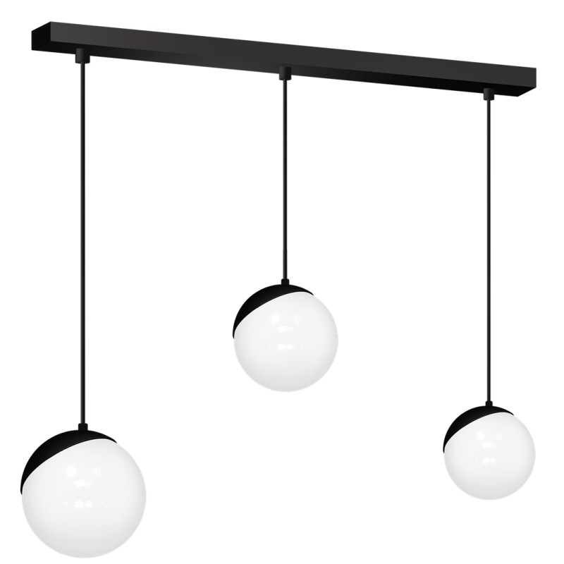 Suspension SFERA 3 boules alignées verre blanc E14 base métal noir Design chic 