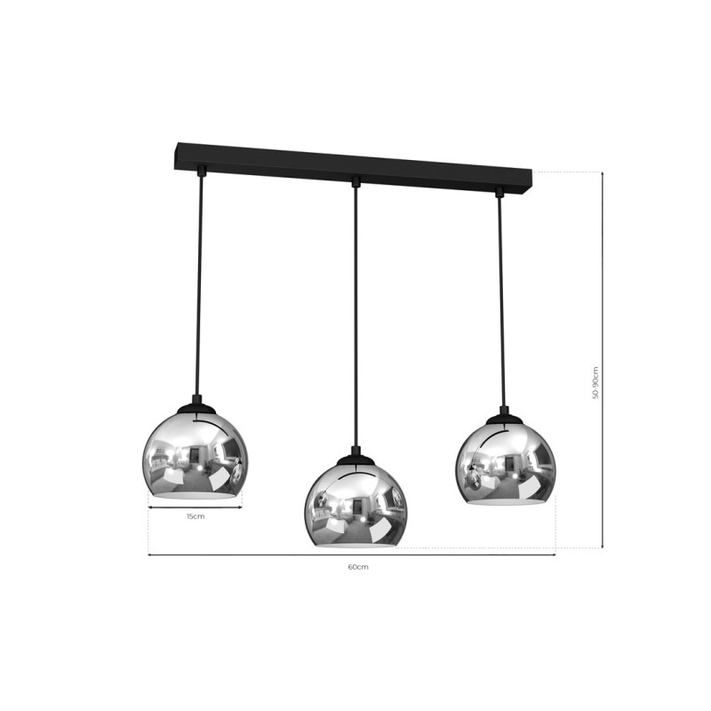 Suspension TORO 3 boules métal chromé E27 base noir Minimaliste 