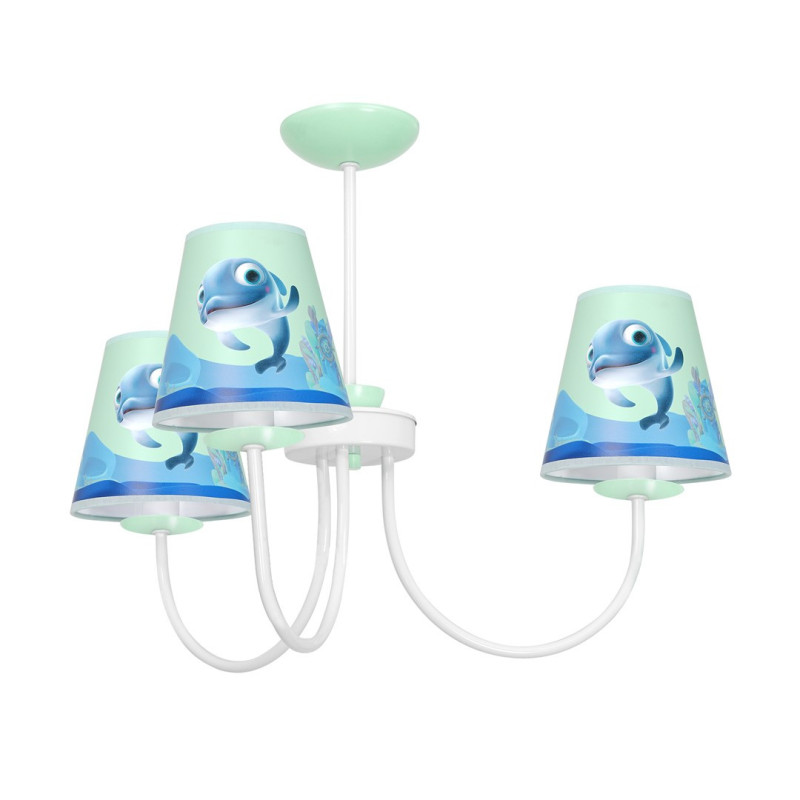 Plafonnier FINKA le dauphin bleu 3 abat-jour plastique métal vert blanc E14 Enfant 