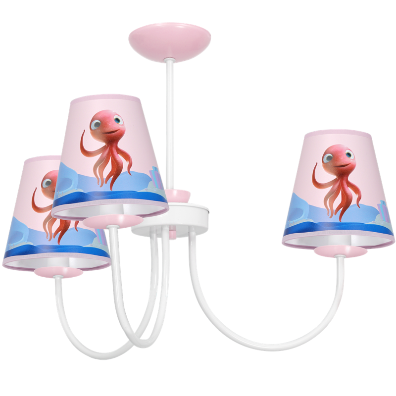 Plafonnier LOLA la pieuvre rouge 3 abat-jour plastique rose bleu métal blanc E14 Enfant 