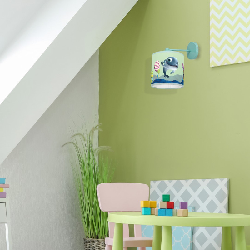 Applique murale FINKA le dauphin bleu abat-jour plastique métal vert E27 Enfant 