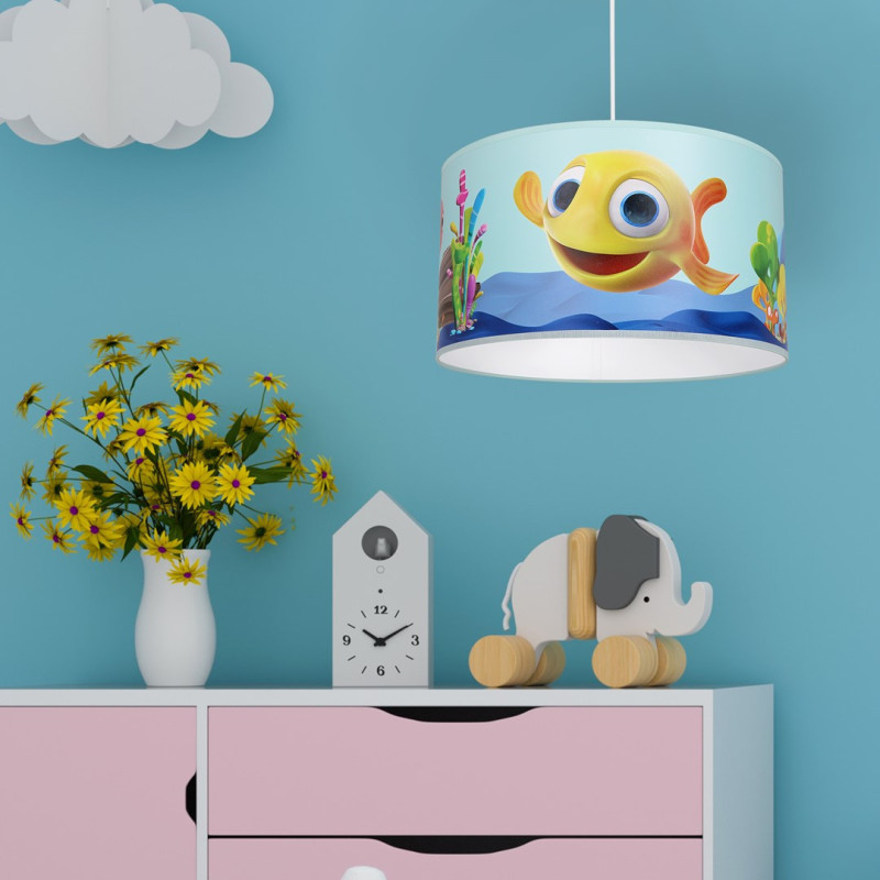 Suspension RYBKA le poisson jaune abat-jour plastique métal bleu E27 Enfant 