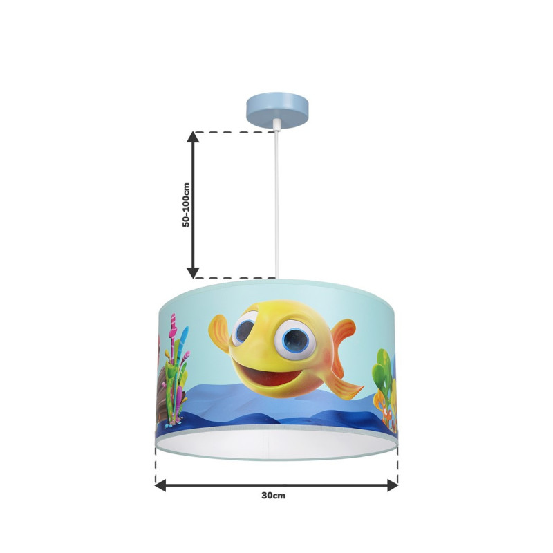 Suspension RYBKA le poisson jaune abat-jour plastique métal bleu E27 Enfant 