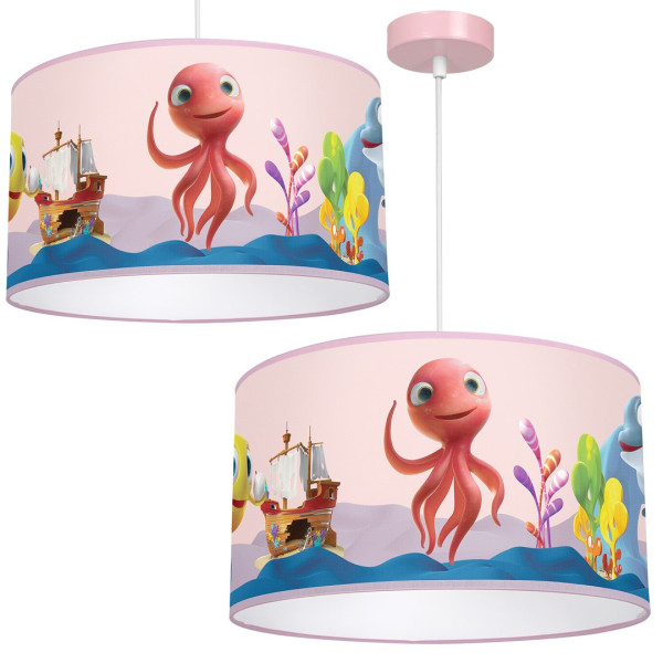 Suspension LOLA la pieuvre rouge abat-jour plastique métal rose E27 Enfant 