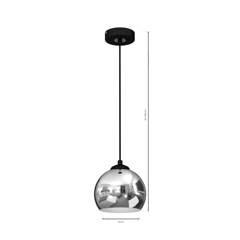 Suspension TORO boule métal chromé E27 base noir Minimaliste 