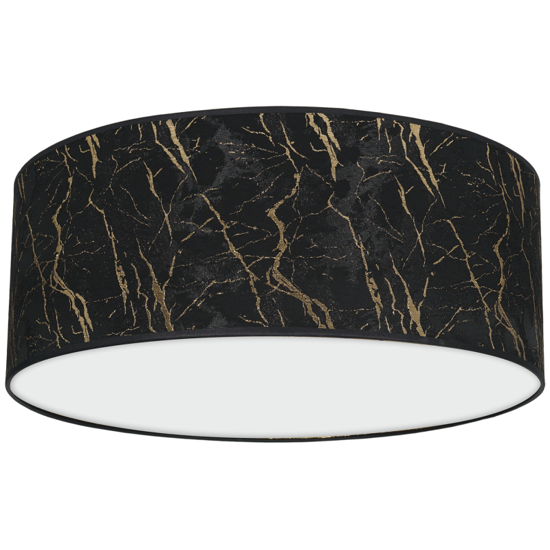 Plafonnier SENSO abat-jour rond 40cm tissu marbré noir doré E27 Design chic 